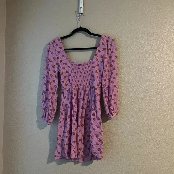Billabong Heartland Dress Babydoll Floral Purple Small Beach Mini Dress - Picture 4 of 7
